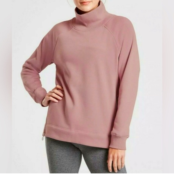Athleta COZY KARMA SIDE ZIP FUNNEL NECK Pullover Dogwood Pink Size Medium MT - Picture 3 of 16